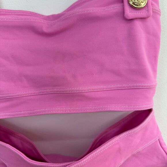 OYE Swimwear Women’s Lavinia Pink Bandeau Bikini Gold Button Detail - Picture 7 of 12